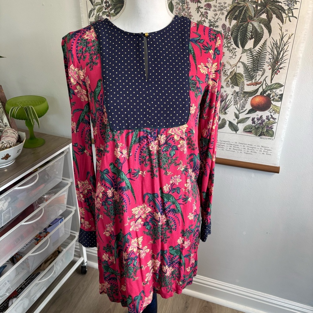 Maeve by Anthro Floral Pink and Navy Long Sleeve Dress Size 4